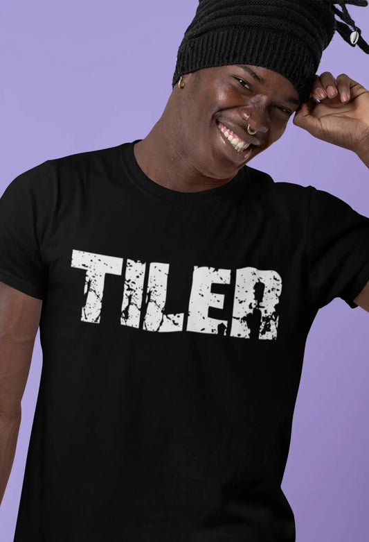 tiler Men's Short Sleeve Round Neck T-shirt , 5 letters Black , word 00006