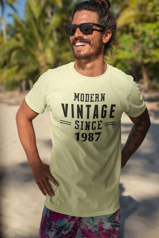 1987, Modern Vintage, Pale Yellow, Men's Short Sleeve Round Neck T-shirt 00106