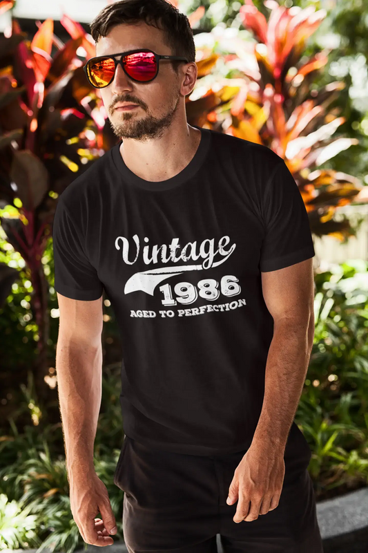 Vintage 1986 aged to perfection, Black Men's Short Sleeve Round Neck T-shirt 00100