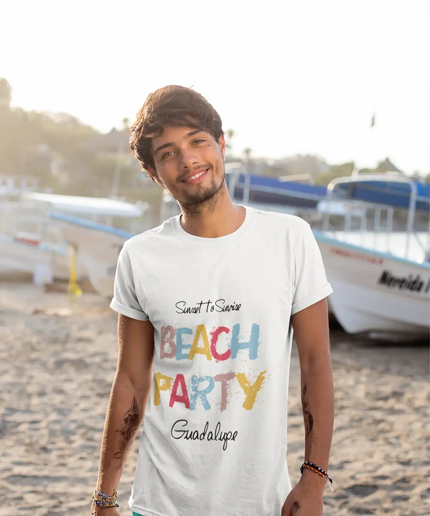 Guadalupe, Beach Party, White, Men's Short Sleeve Round Neck T-shirt 00279
