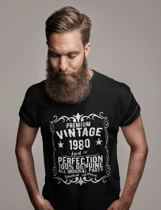 Premium Vintage Year 1980, Black, Men's Short Sleeve Round Neck T-shirt, gift t-shirt 00347