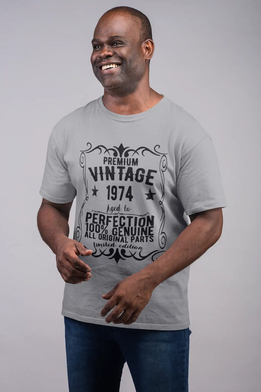 Premium Vintage Year 1974, Grey, Men's Short Sleeve Round Neck T-shirt, gift t-shirt 00366