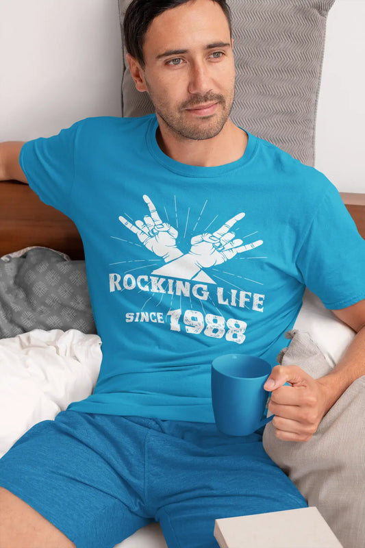 Rocking Life Since 1988 Men's T-shirt Blue Birthday Gift 00421
