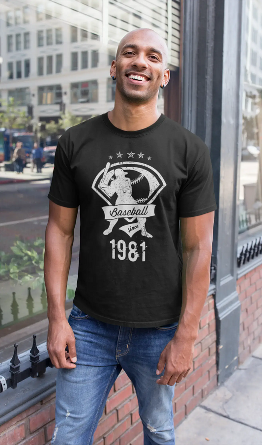 Men's Vintage Tee Shirt Graphic T shirt Baseball Since 1981 Deep Black White Text
