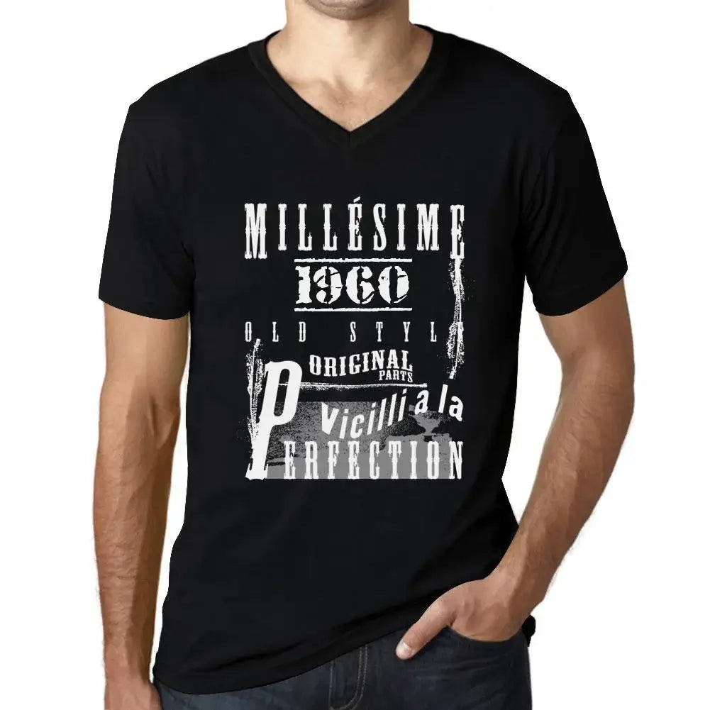 Men's Graphic T-Shirt V Neck Vintage Aged to Perfection 1960 – Millésime Vieilli à la Perfection 1960 – 64th Birthday Anniversary 64 Year Old Gift 1960 Vintage Eco-Friendly Short Sleeve Novelty Tee