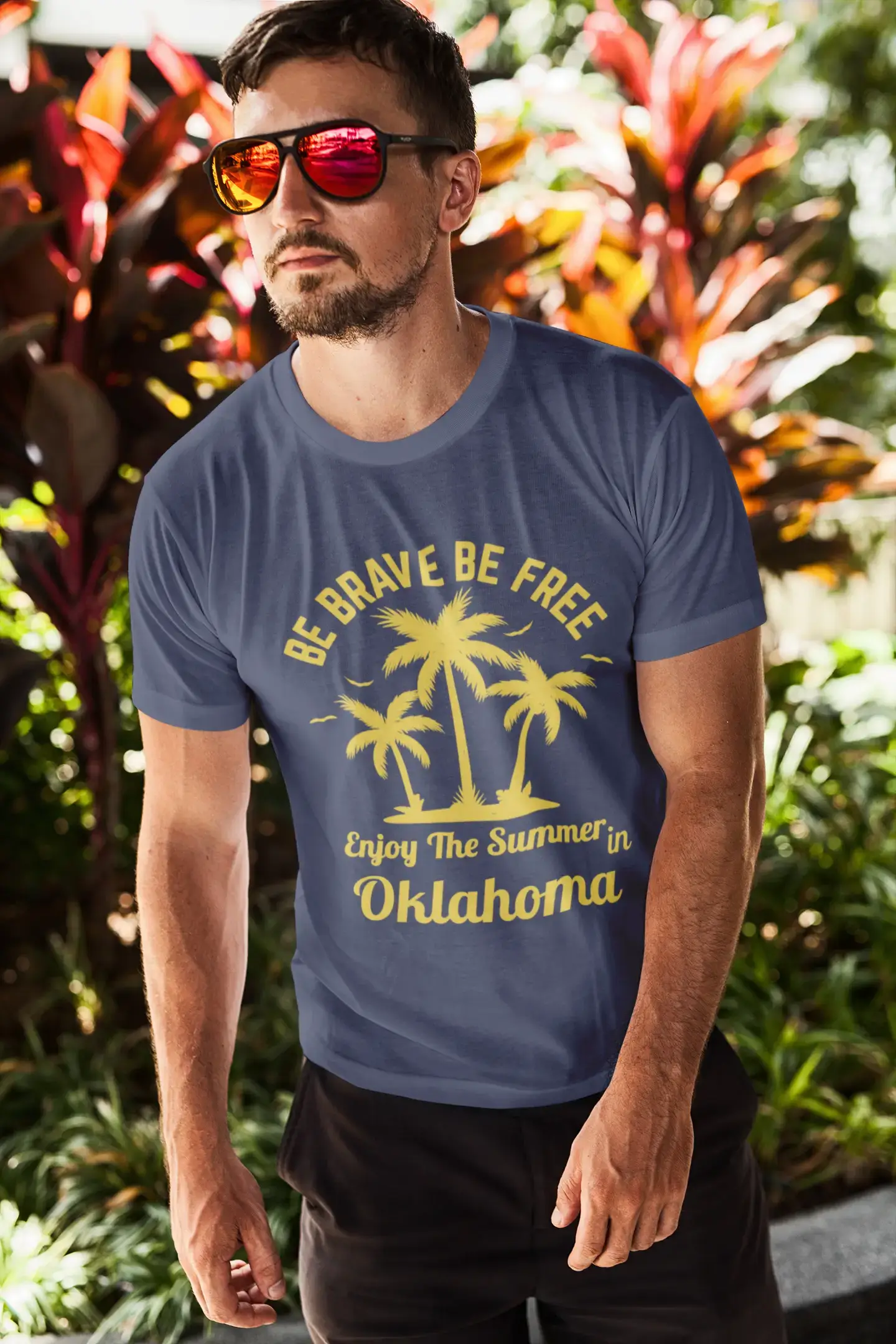 Homme T Shirt Graphique Imprimé Vintage Tee be Brave & Free Enjoy The Summer Oklahoma Denim