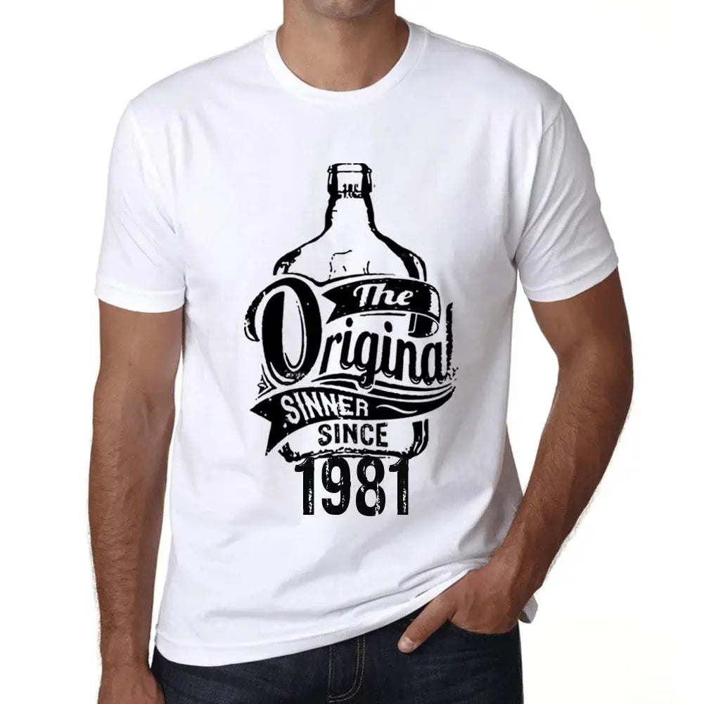 Men's Graphic T-Shirt The Original Sinner Since 1981 43rd Birthday Anniversary 43 Year Old Gift 1981 Vintage Eco-Friendly Short Sleeve Novelty Tee