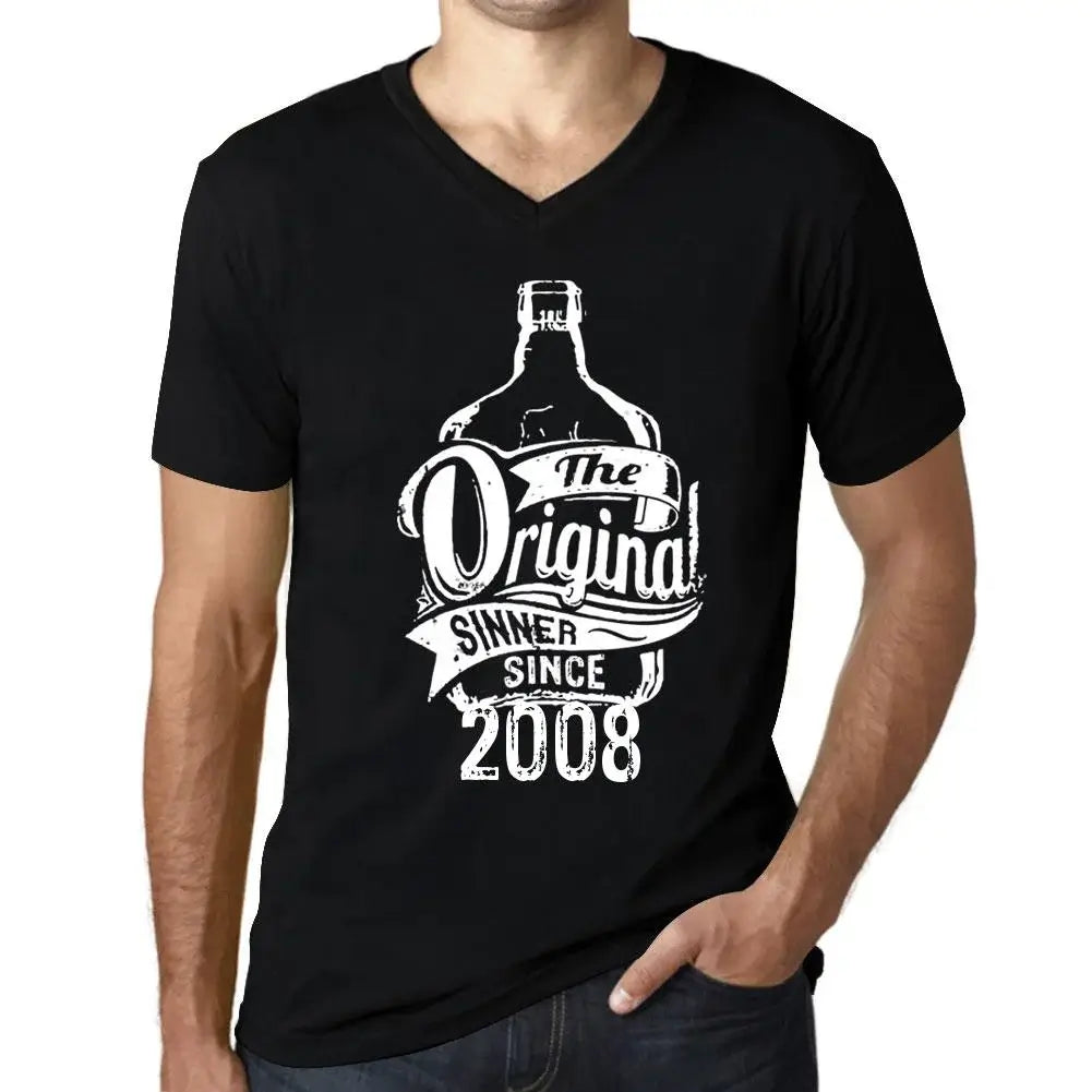 Men's Graphic T-Shirt V Neck The Original Sinner Since 2008 16th Birthday Anniversary 16 Year Old Gift 2008 Vintage Eco-Friendly Short Sleeve Novelty Tee