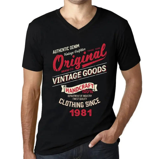 Men's Graphic T-Shirt V Neck Original Vintage Clothing Since 1981 43rd Birthday Anniversary 43 Year Old Gift 1981 Vintage Eco-Friendly Short Sleeve Novelty Tee