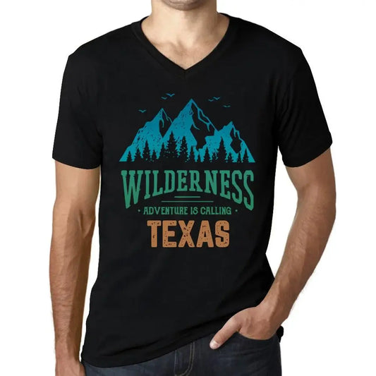 Men's Graphic T-Shirt V Neck Wilderness, Adventure Is Calling Texas Eco-Friendly Limited Edition Short Sleeve Tee-Shirt Vintage Birthday Gift Novelty