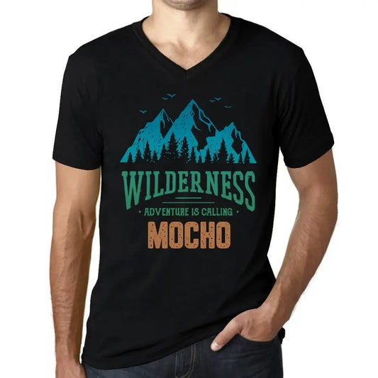 Men's Graphic T-Shirt V Neck Wilderness, Adventure Is Calling Mocho Eco-Friendly Limited Edition Short Sleeve Tee-Shirt Vintage Birthday Gift Novelty