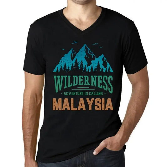 Men's Graphic T-Shirt V Neck Wilderness, Adventure Is Calling Malaysia Eco-Friendly Limited Edition Short Sleeve Tee-Shirt Vintage Birthday Gift Novelty