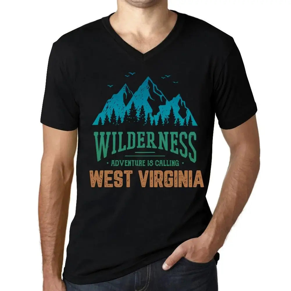 Men's Graphic T-Shirt V Neck Wilderness, Adventure Is Calling West Virginia Eco-Friendly Limited Edition Short Sleeve Tee-Shirt Vintage Birthday Gift Novelty