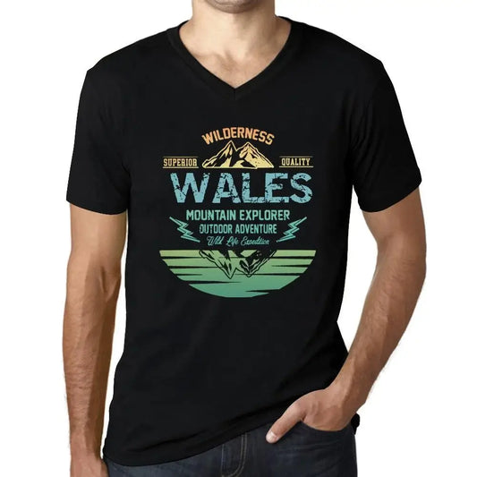 Men's Graphic T-Shirt V Neck Outdoor Adventure, Wilderness, Mountain Explorer Wales Eco-Friendly Limited Edition Short Sleeve Tee-Shirt Vintage Birthday Gift Novelty