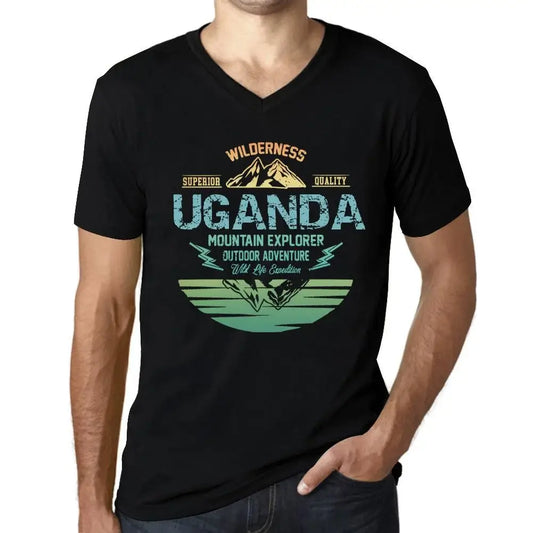 Men's Graphic T-Shirt V Neck Outdoor Adventure, Wilderness, Mountain Explorer Uganda Eco-Friendly Limited Edition Short Sleeve Tee-Shirt Vintage Birthday Gift Novelty