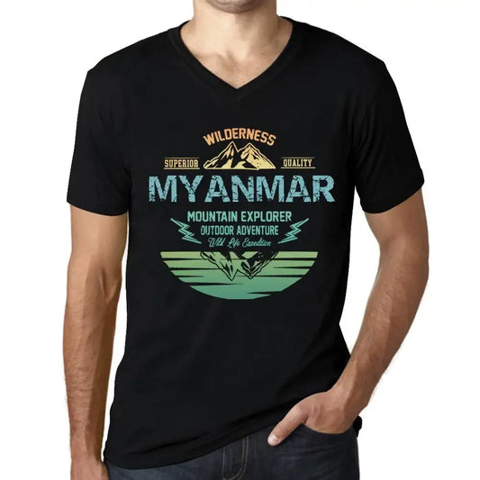 Men's Graphic T-Shirt V Neck Outdoor Adventure, Wilderness, Mountain Explorer Myanmar Eco-Friendly Limited Edition Short Sleeve Tee-Shirt Vintage Birthday Gift Novelty