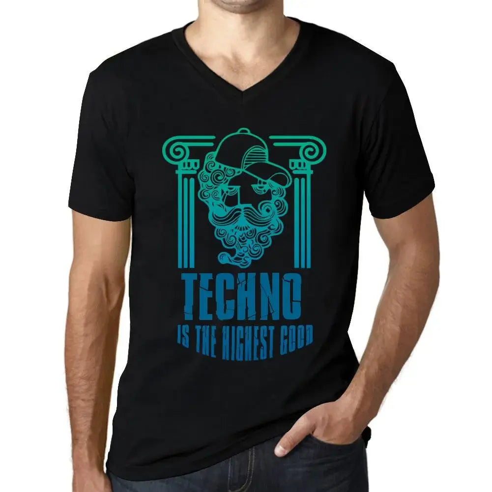 Men's Graphic T-Shirt V Neck Techno Is The Highest Good Eco-Friendly Limited Edition Short Sleeve Tee-Shirt Vintage Birthday Gift Novelty