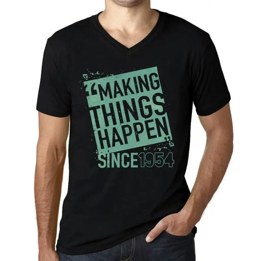 Men's Graphic T-Shirt V Neck Making Things Happen Since 1954 70th Birthday Anniversary 70 Year Old Gift 1954 Vintage Eco-Friendly Short Sleeve Novelty Tee