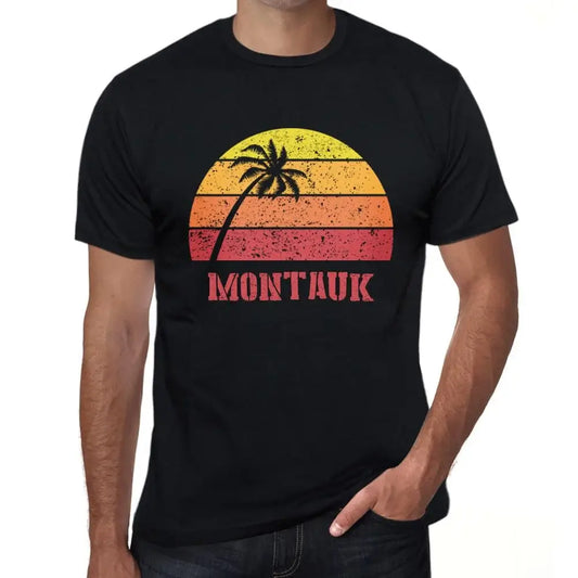 Men's Graphic T-Shirt Palm, Beach, Sunset In Montauk Eco-Friendly Limited Edition Short Sleeve Tee-Shirt Vintage Birthday Gift Novelty