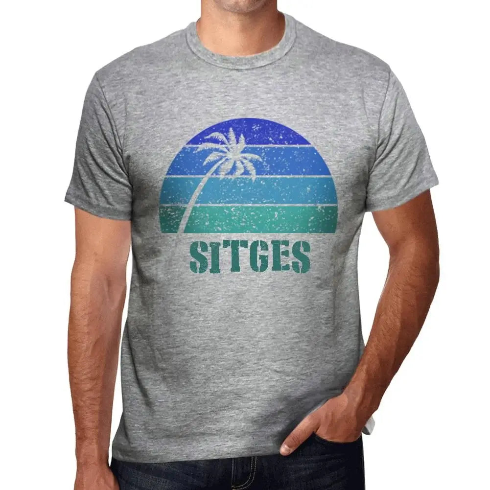 Men's Graphic T-Shirt Palm, Beach, Sunset In Sitges Eco-Friendly Limited Edition Short Sleeve Tee-Shirt Vintage Birthday Gift Novelty