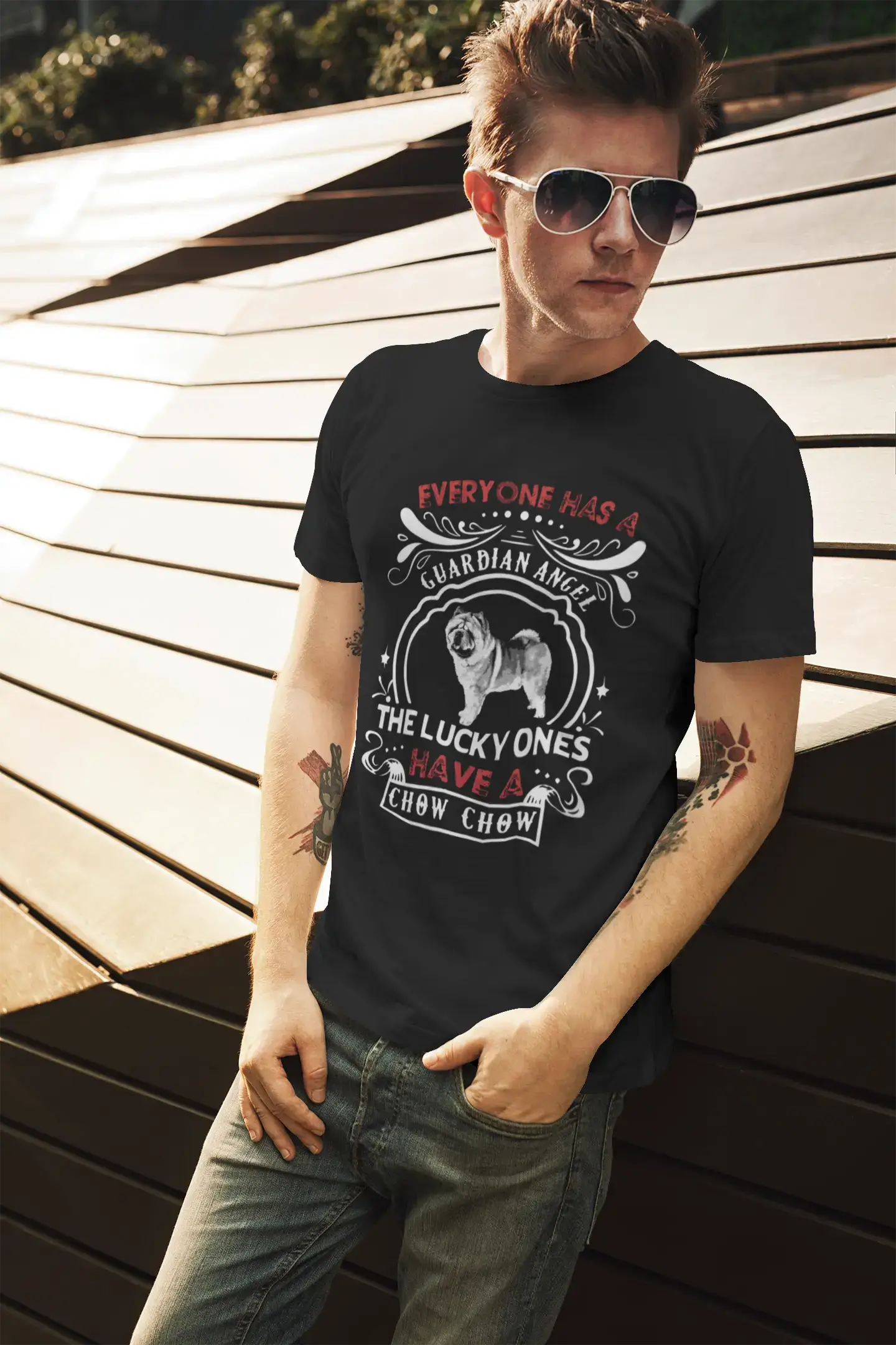 Homme T-Shirt Graphique Imprimé Vintage Tee Chow-Chow Dog Noir Profond