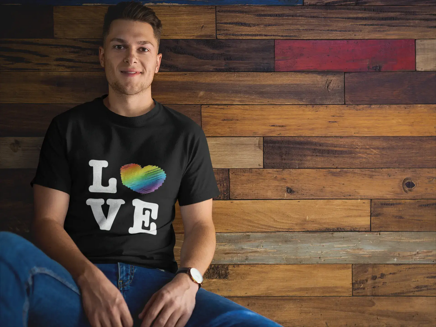 Men's Graphic T-Shirt LGBT Love Deep Black Round Neck