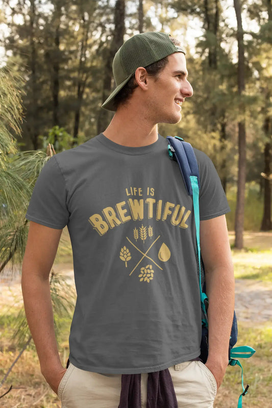 Graphic Unisex Life is Brewtiful T-Shirt Beer Casual Men's Tee Black Round Neck