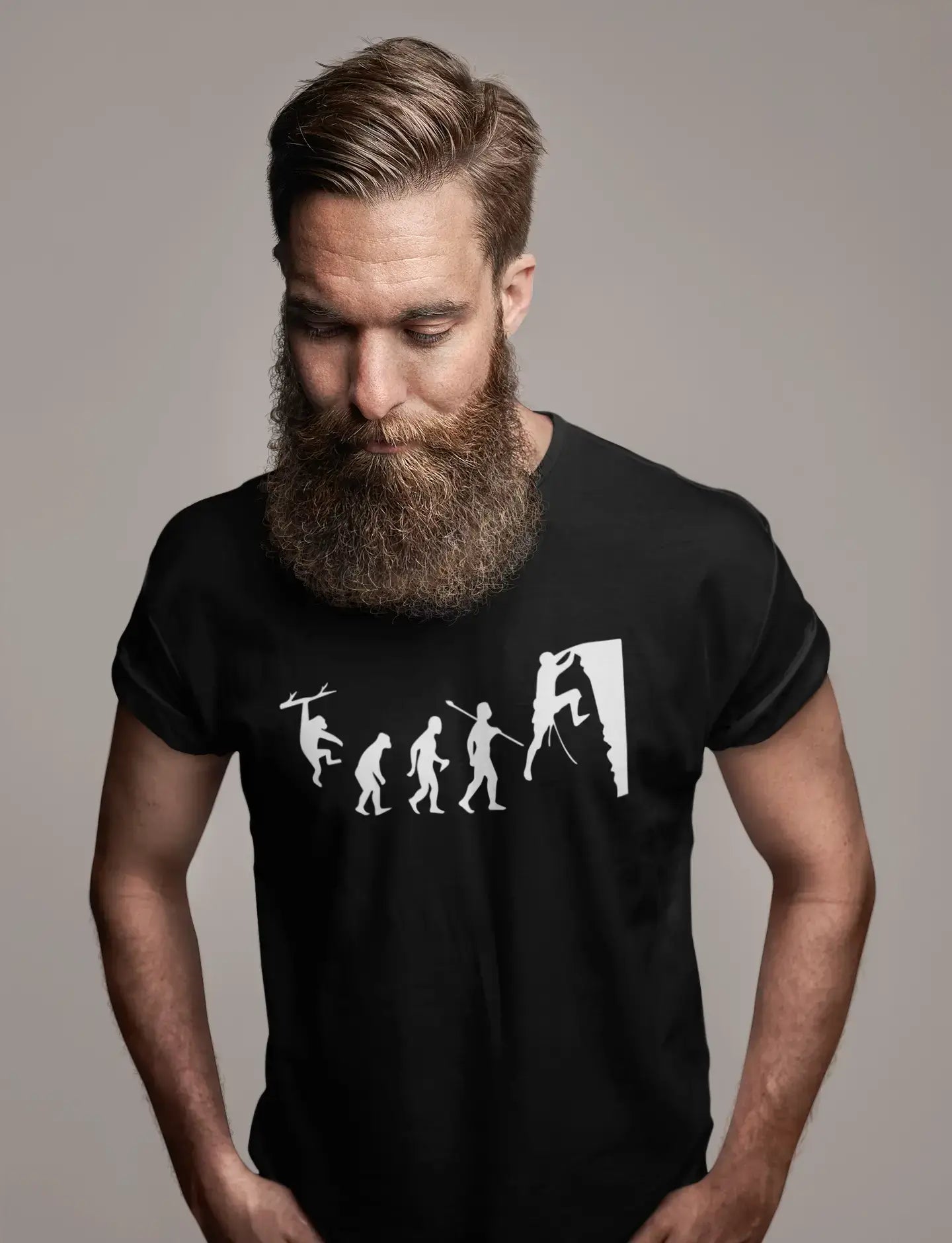 ULTRABASIC - Graphic Printed Men's Climbing Evolution T-Shirt Deep Black