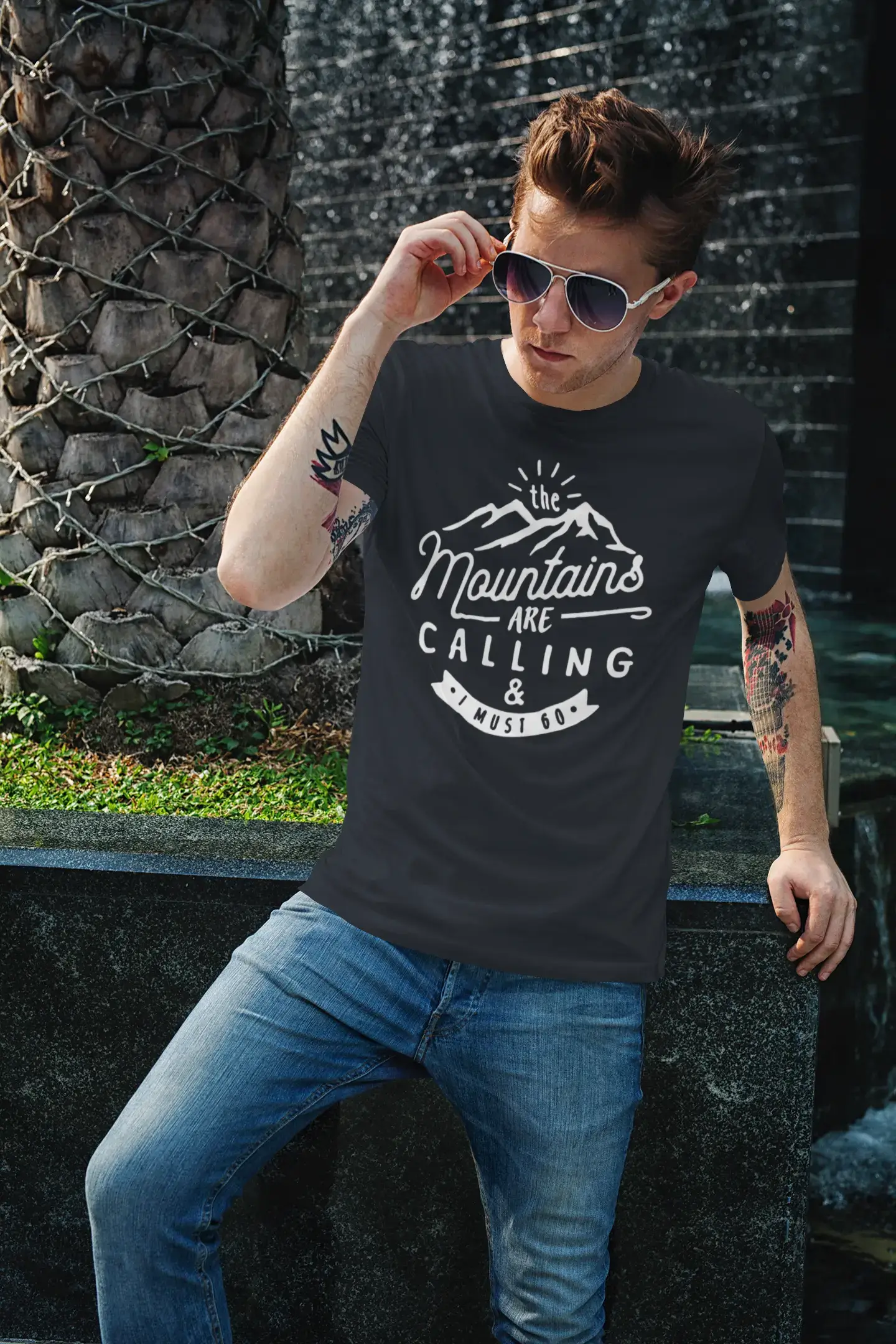 ULTRABASIC - Graphic Printed Men's The Mountains Are Calling And I Must Go Hiking Tee Dark Purple