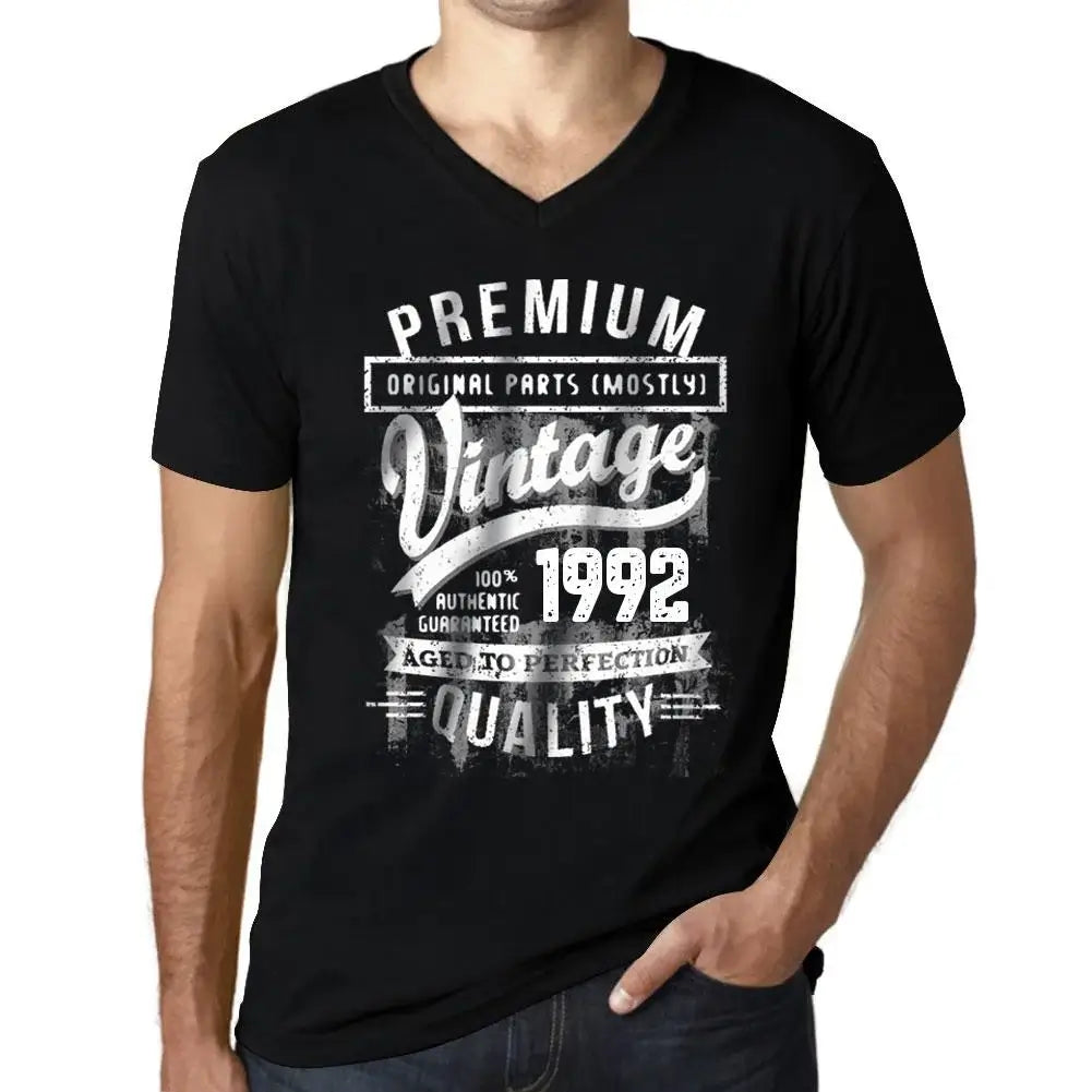 Men's Graphic T-Shirt V Neck Original Parts (Mostly) Aged to Perfection 1992 32nd Birthday Anniversary 32 Year Old Gift 1992 Vintage Eco-Friendly Short Sleeve Novelty Tee