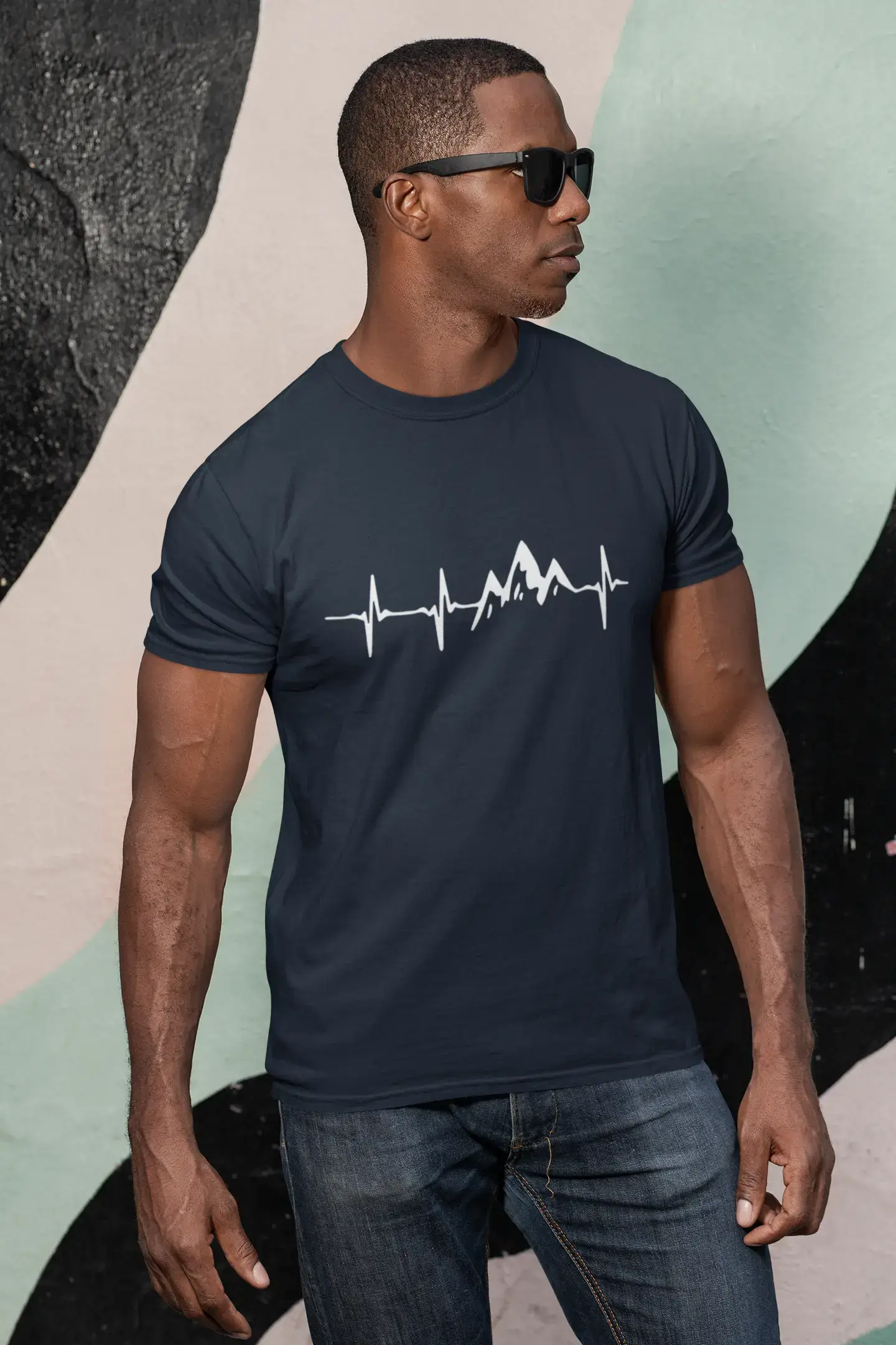 ULTRABASIC - Graphic Printed Men's Mountain Heartbeat T-Shirt Royal Blue