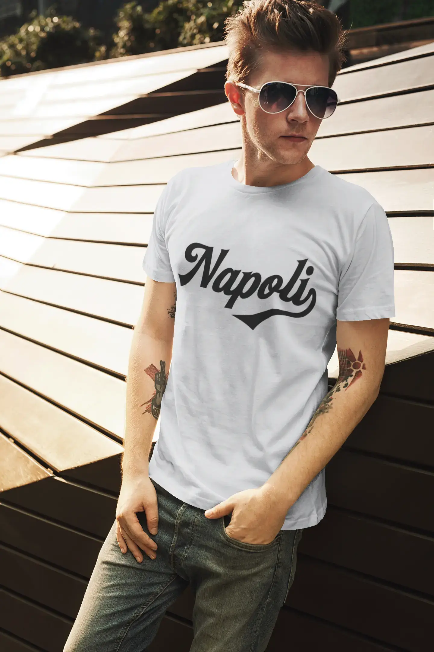 ULTRABASIC - Graphic Printed Men's Napoli T-Shirt Navy