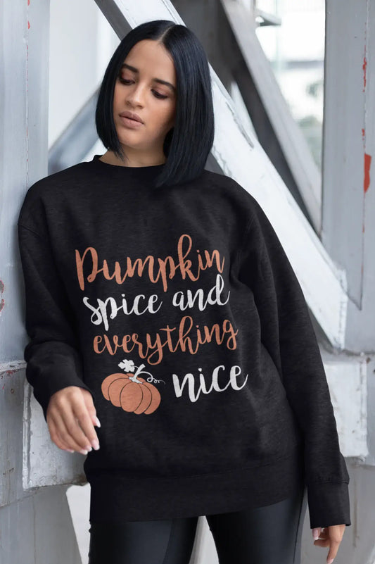 ULTRABASIC - Women's Printed Graphic Sweatshirt Pumpkin Spice And Everything Nice T-Shirt Cute Casual Letter Print Tee Deep Black