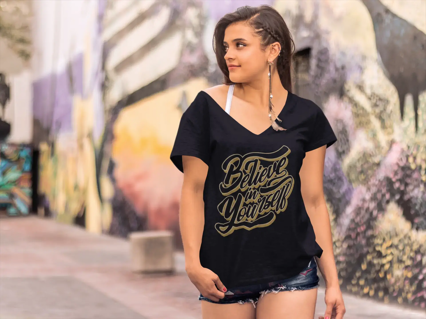 ULTRABASIC Women's T-Shirt Believe In Yourself - Inspirational Slogan Tee