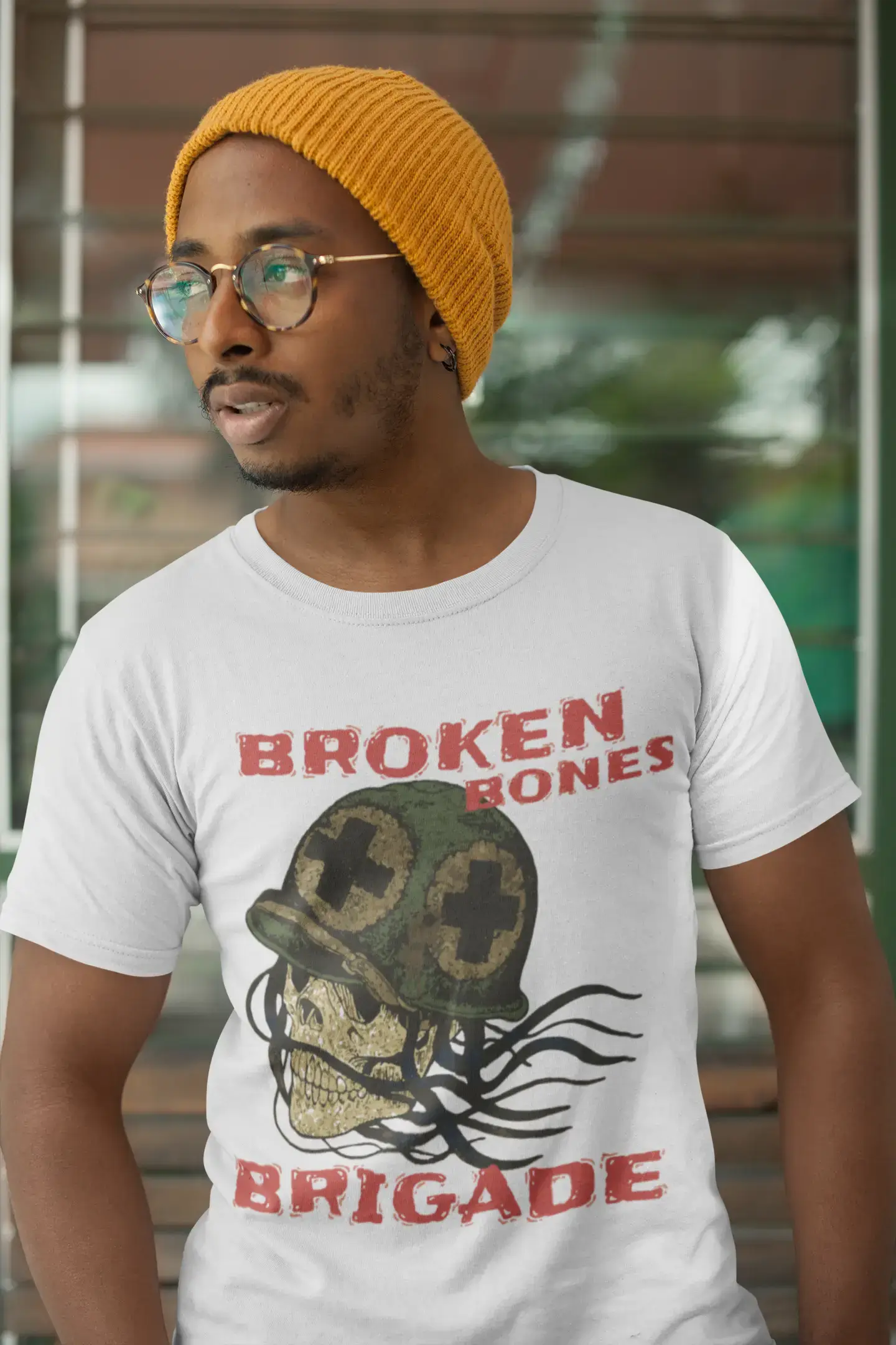 ULTRABASIC Men's Graphic T-Shirt Broken Bones Brigade Shirt - Military Skull Tee