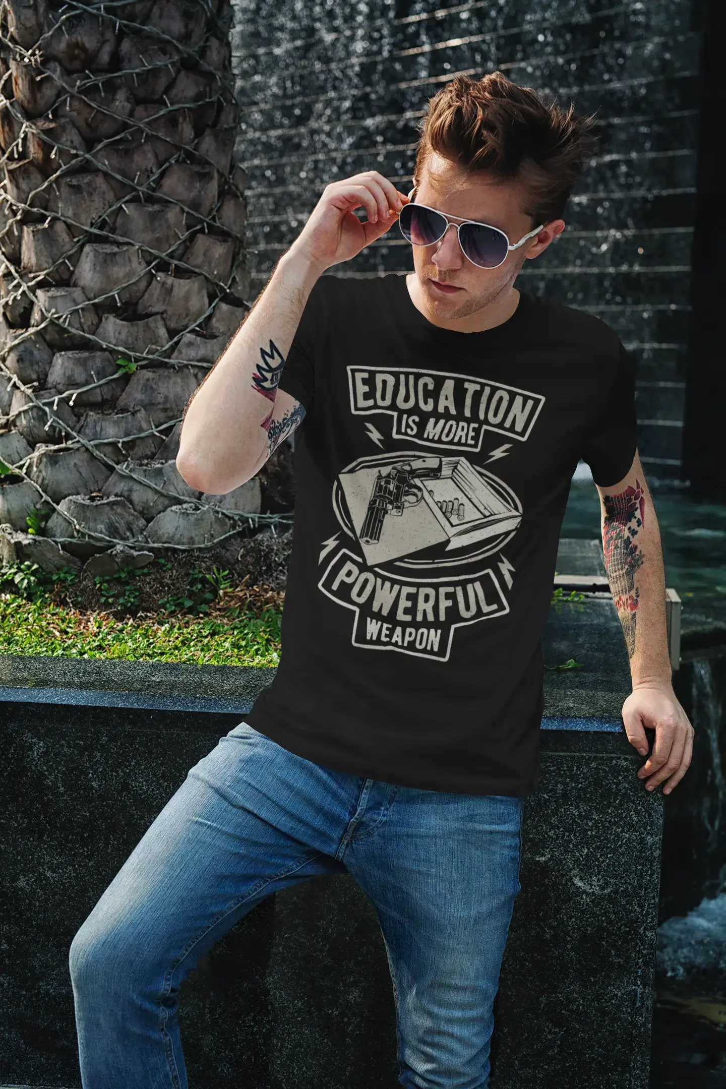 ULTRABASIC Men's Graphic T-Shirt Education Is More Powerful Weapon - Quote Shirt