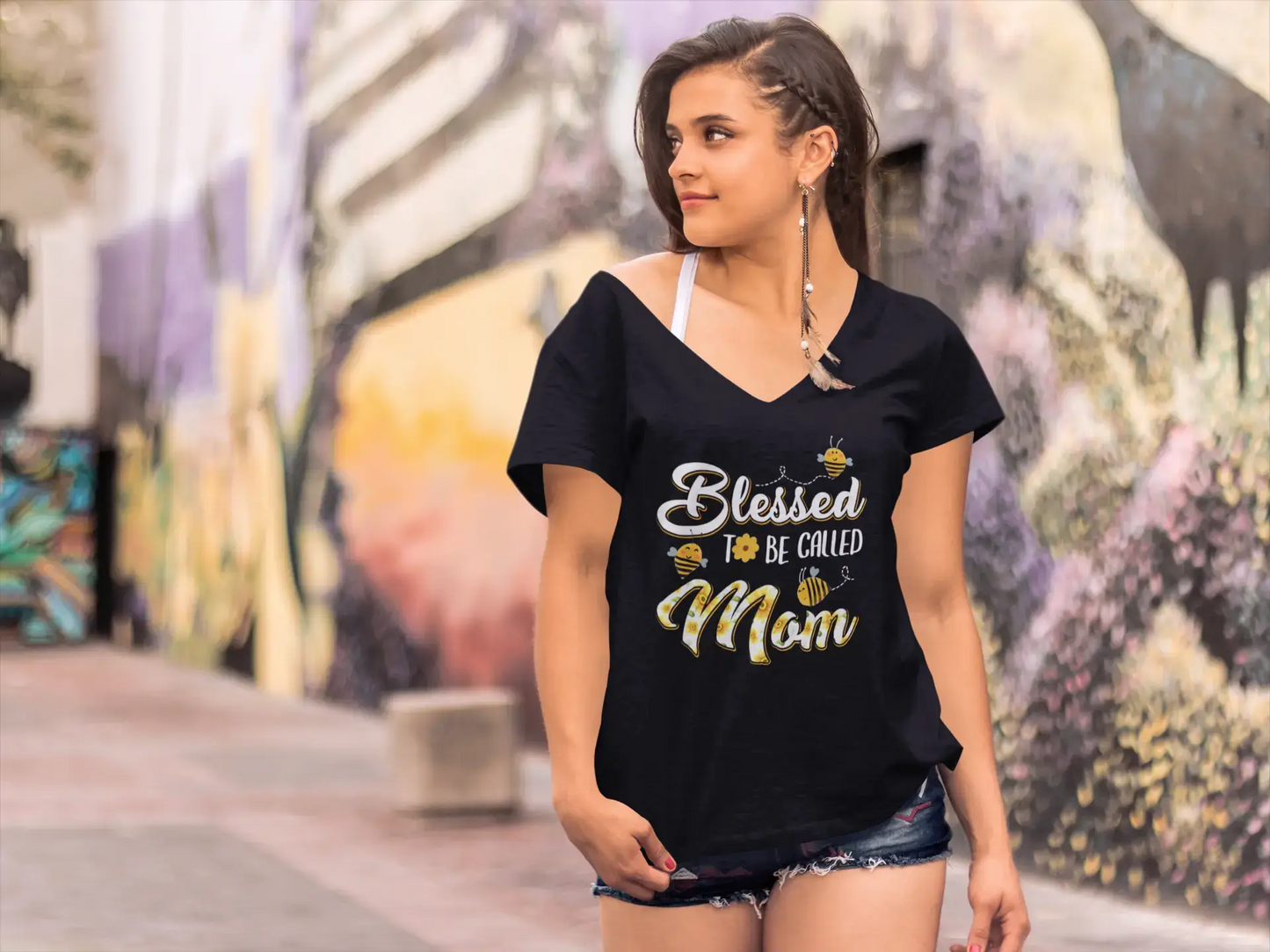 ULTRABASIC Women's V-Neck T-Shirt Blessed to be Called Mom - Mother Tee Shirt