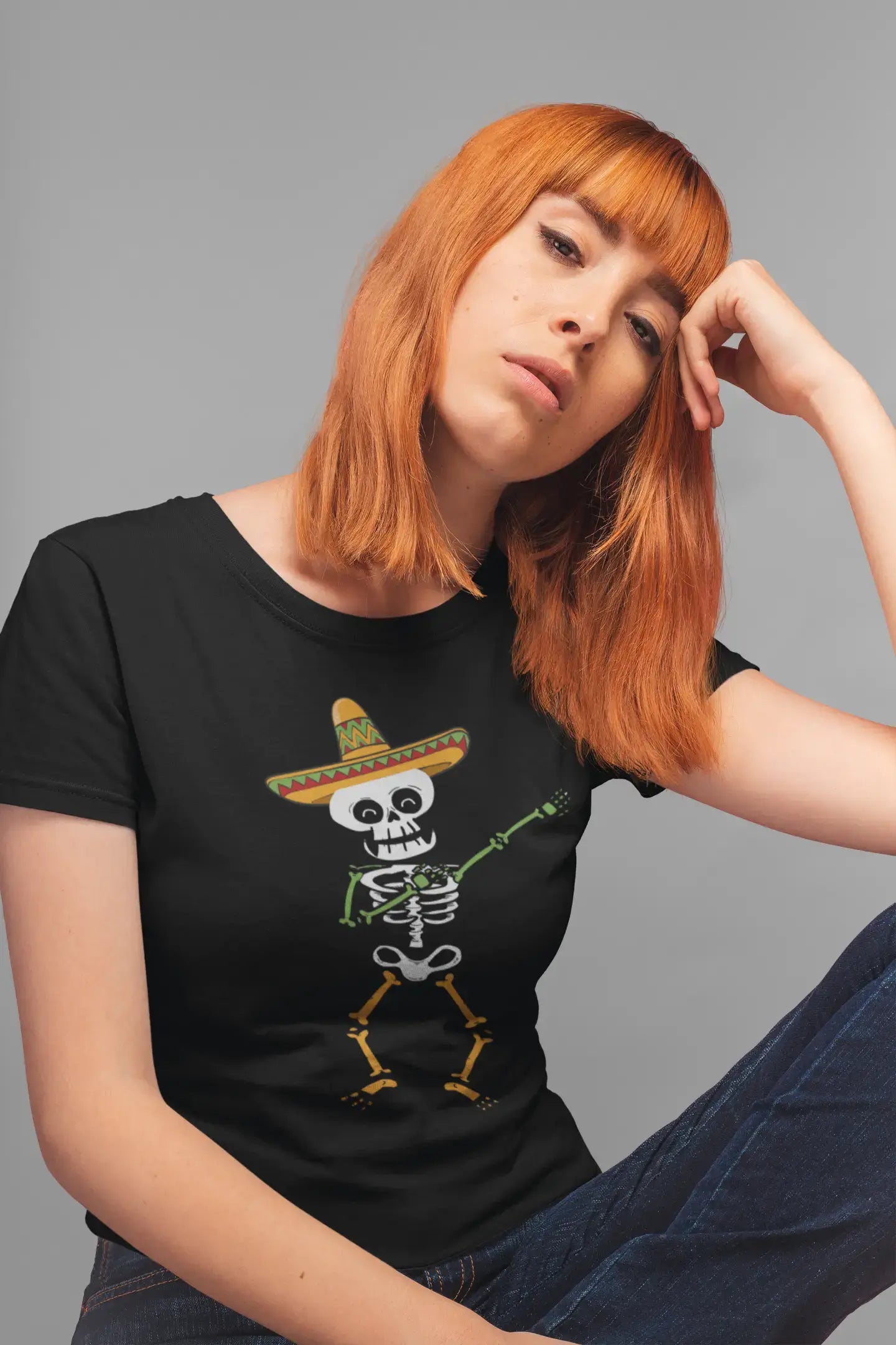 ULTRABASIC Women's Organic T-Shirt Dabbing Skeleton With Sombrero - Cinco de Mayo Funny Tee Shirt