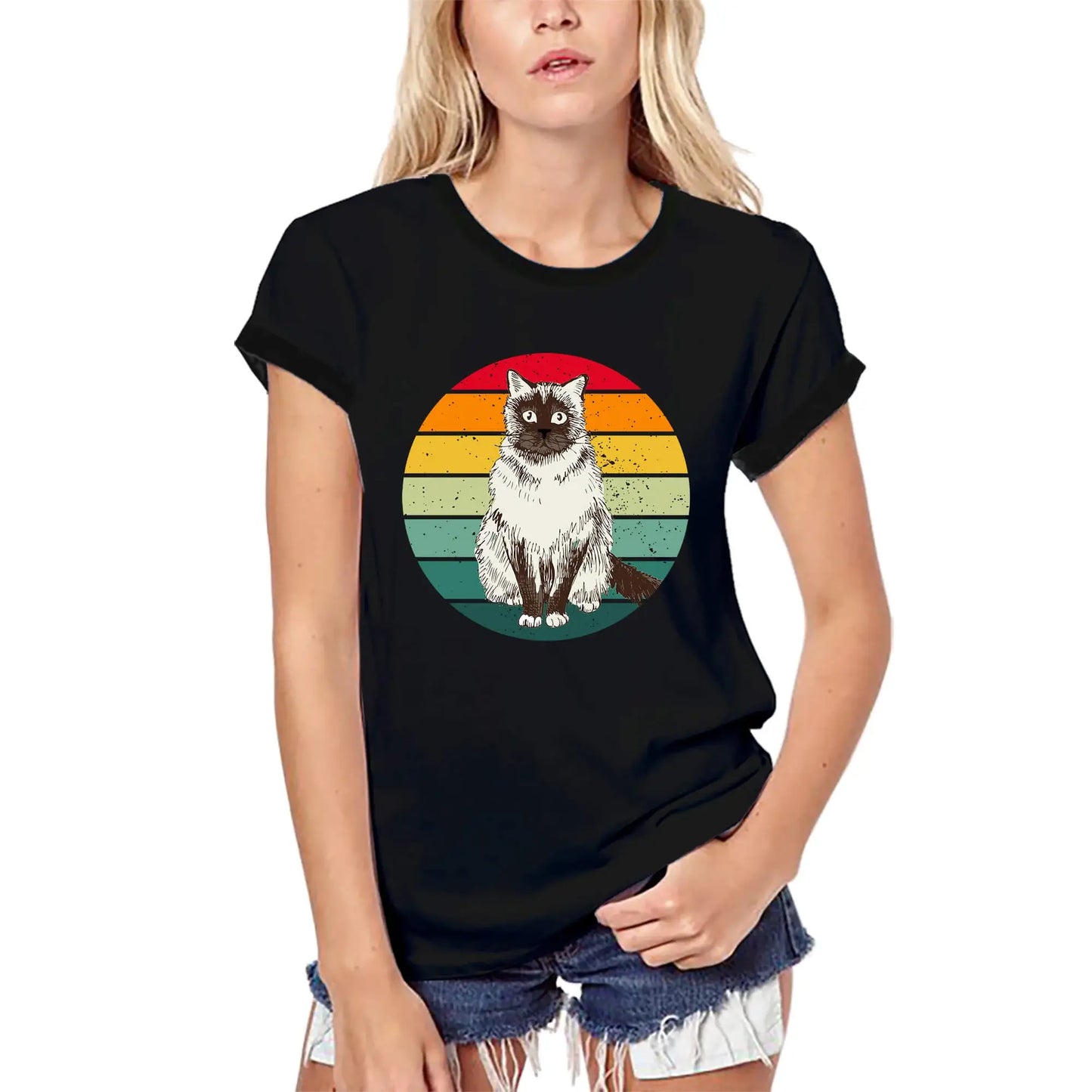 Women's Graphic T-Shirt Organic Birman Cat Art Eco-Friendly Ladies Limited Edition Short Sleeve Tee-Shirt Vintage Birthday Gift Novelty