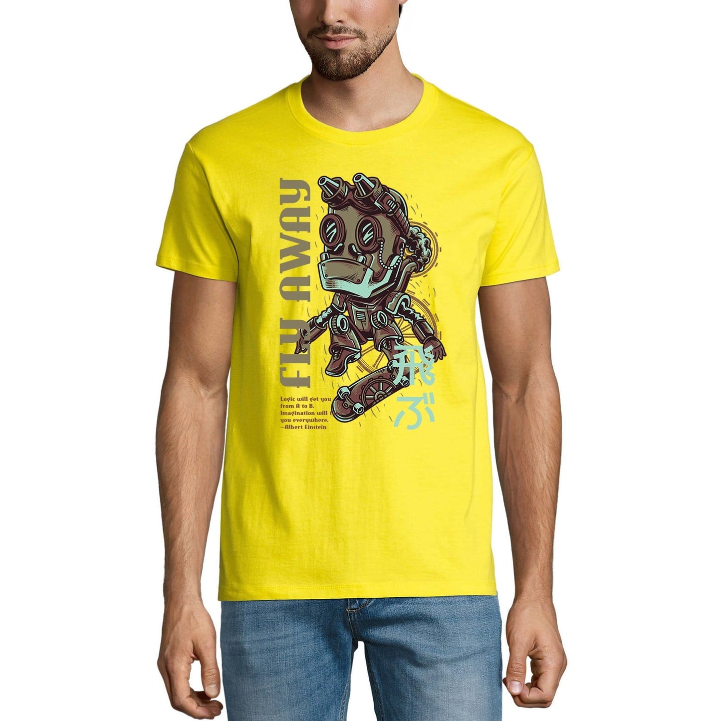 ULTRABASIC Men's Novelty T-Shirt Fly Away - Funny Robot Tee Shirt