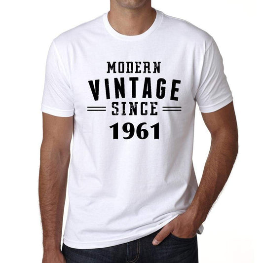 1961, Modern Vintage, White, Men's Short Sleeve Round Neck T-shirt 00113 - ultrabasic-com