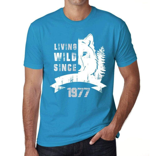 1977, Living Wild Since 1977 Men's T-shirt Blue Birthday Gift 00499 - ultrabasic-com