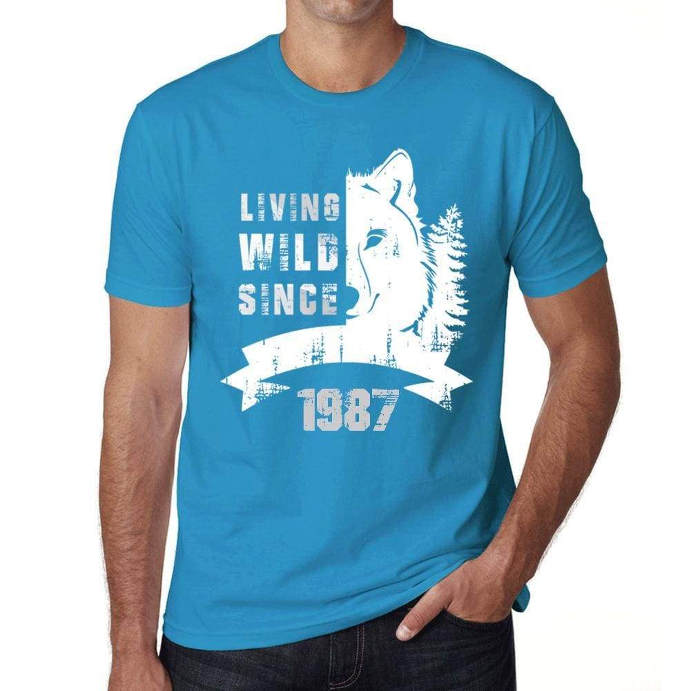 1987, Living Wild Since 1987 Men's T-shirt Blue Birthday Gift 00499 - ultrabasic-com