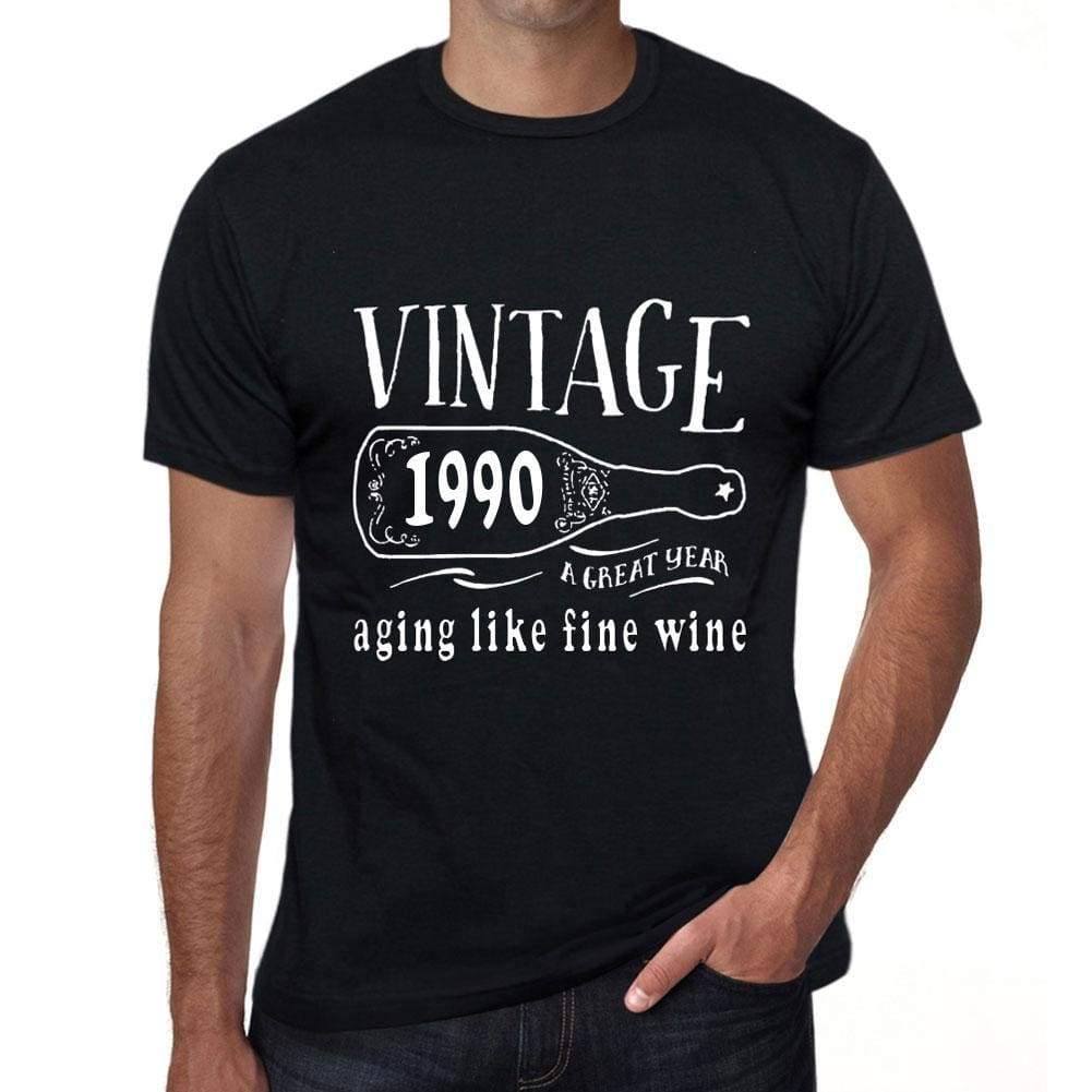 1990 Aging Like A Fine Wine Mens T-Shirt Black Birthday Gift 00458 - Black / Xs - Casual