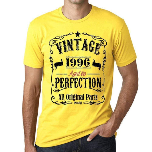 1996 Vintage Aged To Perfection Mens T-Shirt Yellow Birthday Gift 00487 - Yellow / Xs - Casual