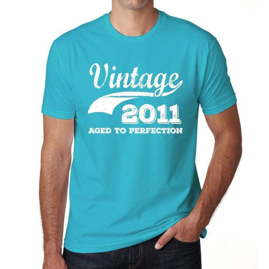 2011 Vintage Aged To Perfection Blue Mens Short Sleeve Round Neck T-Shirt 00291 - Blue / S - Casual