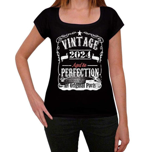 2024 Vintage Aged To Perfection Womens T-Shirt Black Birthday Gift 00492 - Black / Xs - Casual