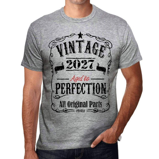 2027 Vintage Aged To Perfection Mens T-Shirt Grey Birthday Gift 00489 - Grey / S - Casual