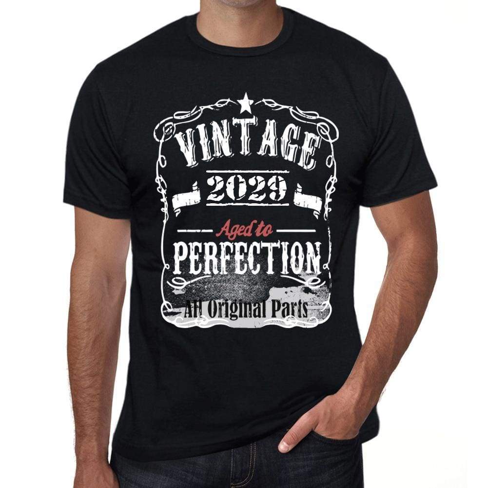 2029 Vintage Aged To Perfection Mens T-Shirt Black Birthday Gift 00490 - Black / Xs - Casual