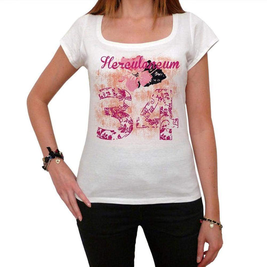 34 Herculaneum City With Number Womens Short Sleeve Round White T-Shirt 00008 - Casual